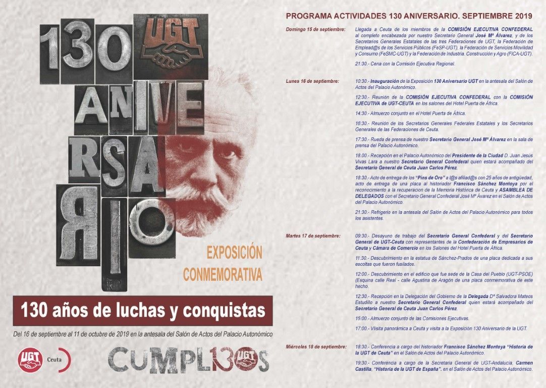 UGT define su programa de actos para conmemorar su 130 aniversario