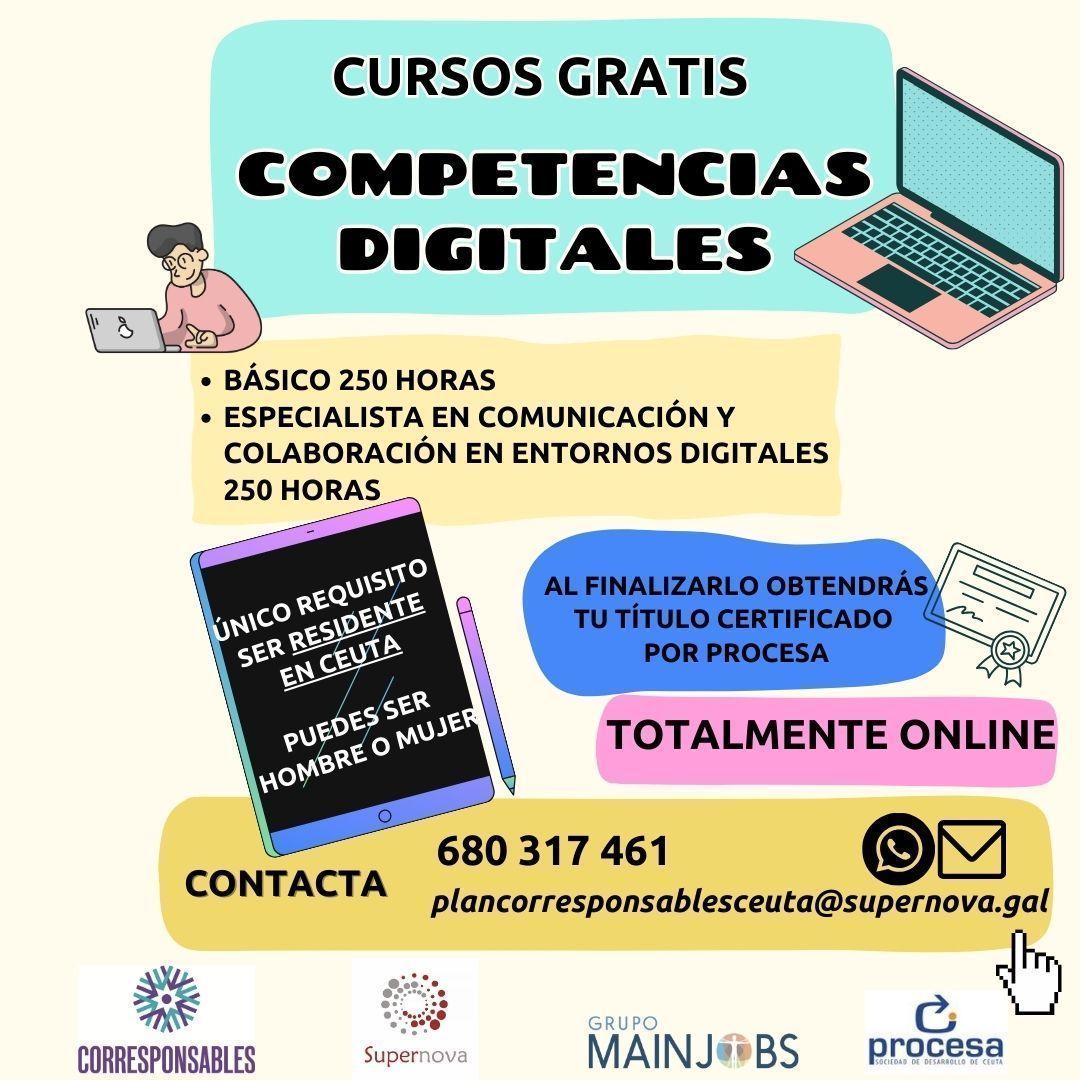 El Plan de Corresponsables Ceuta oferta dos cursos gratuitos de competencias digitales
