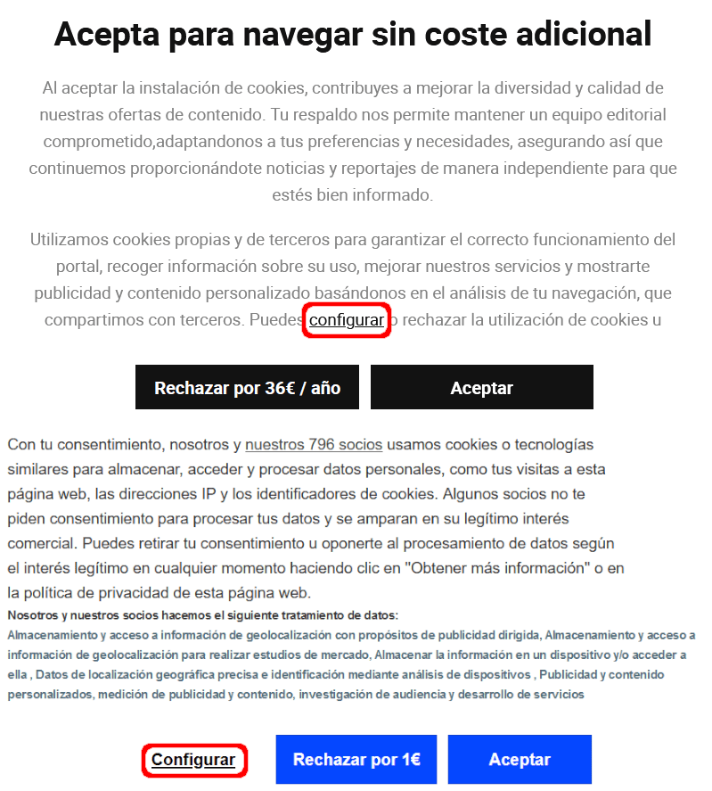 Los consumidores lamentan que se tenga que pagar para rechazar las cookies en internet