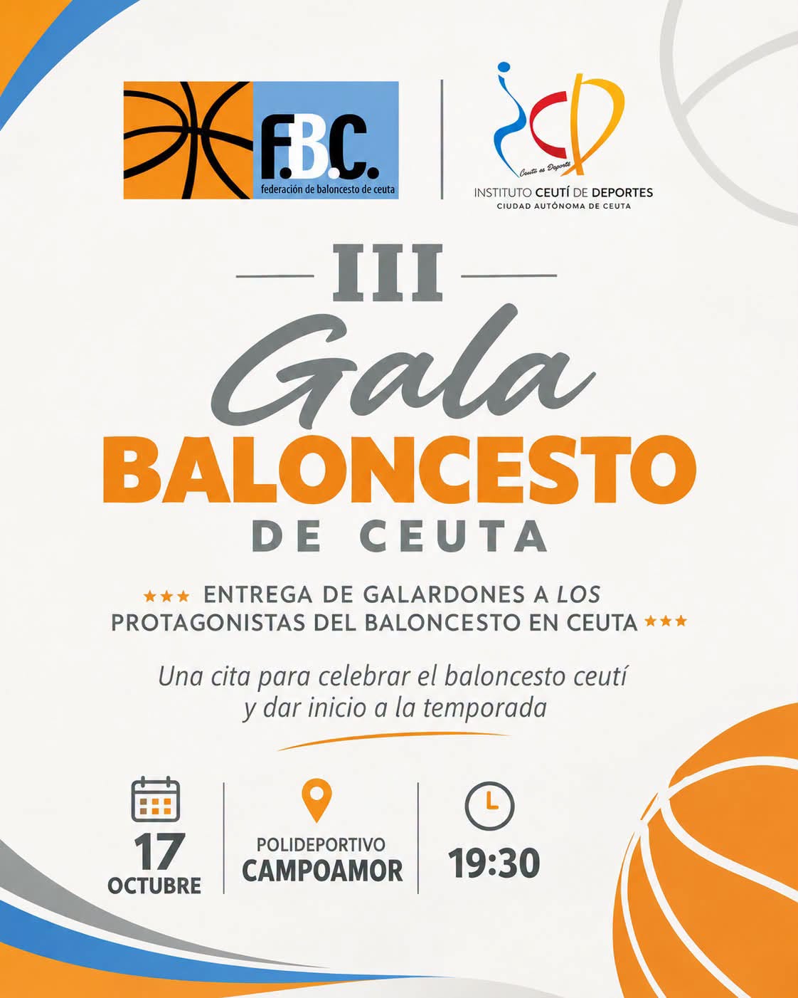 La Federación de Baloncesto celebrará este sábado la III Gala del Baloncesto de Ceuta